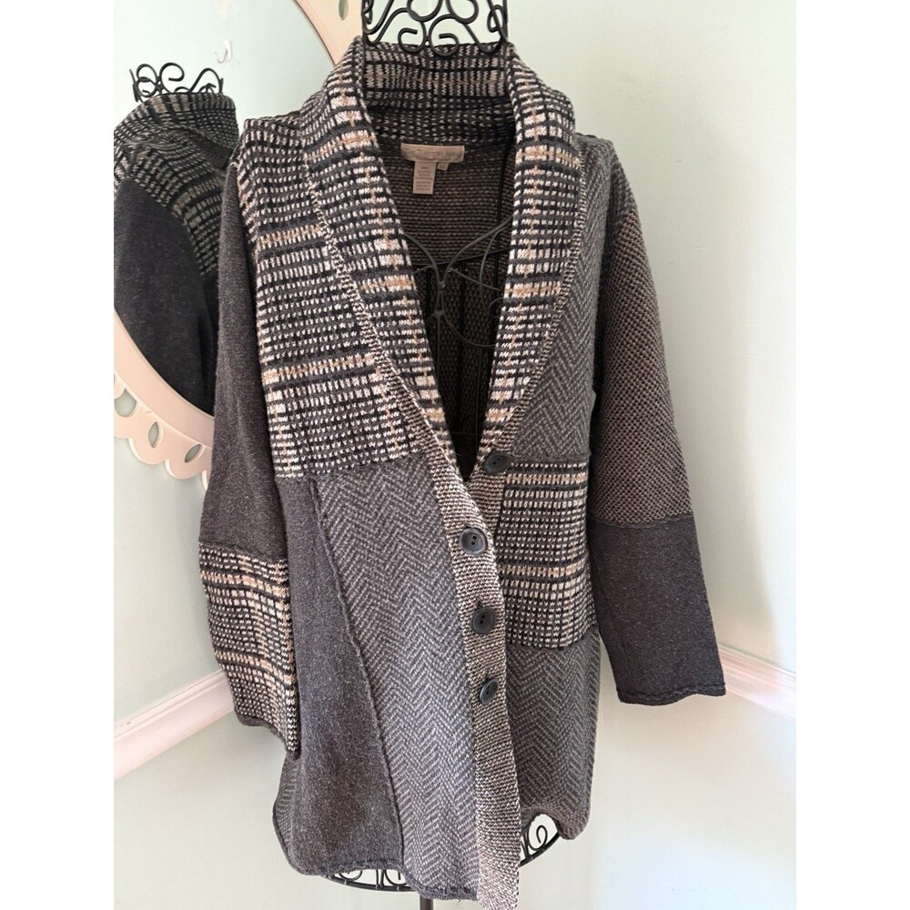 The Territory Ahead Cardigan Sweater MP Brown Cotton Merino Wool Patchwork